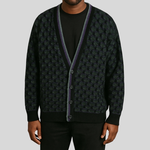 Vintage London Fog Cardigan Men's Size Large Purple Green Black Wool Blend USA - Picture 1 of 13